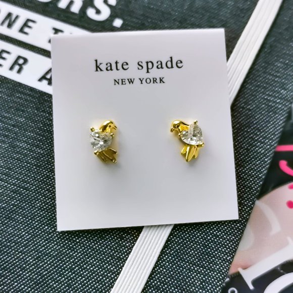 Kate Spade Jewelry - New Kate Spade Love Birds Clear Stud Earrings Gold